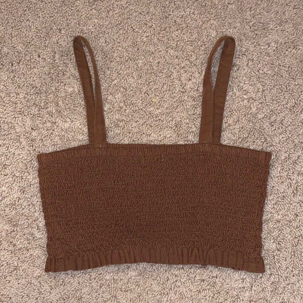 NWOT American Eagle Women Brown Smocked Ruffle Bottom Sleeveless Crop Top Small - Picture 7 of 8